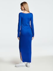 Cobalt Blue Scoop Neck Long Sleeve Ribbed Midaxi Dress - Image 2 of 6
