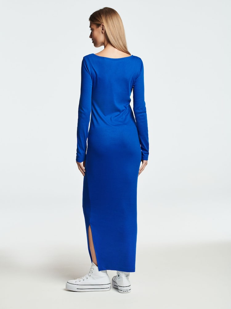 Cobalt Blue Scoop Neck Long Sleeve Ribbed Midaxi Dress - Image 2 of 6