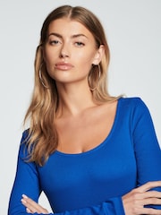 Cobalt Blue Scoop Neck Long Sleeve Ribbed Midaxi Dress - Image 3 of 6