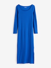 Cobalt Blue Scoop Neck Long Sleeve Ribbed Midaxi Dress - Image 5 of 6