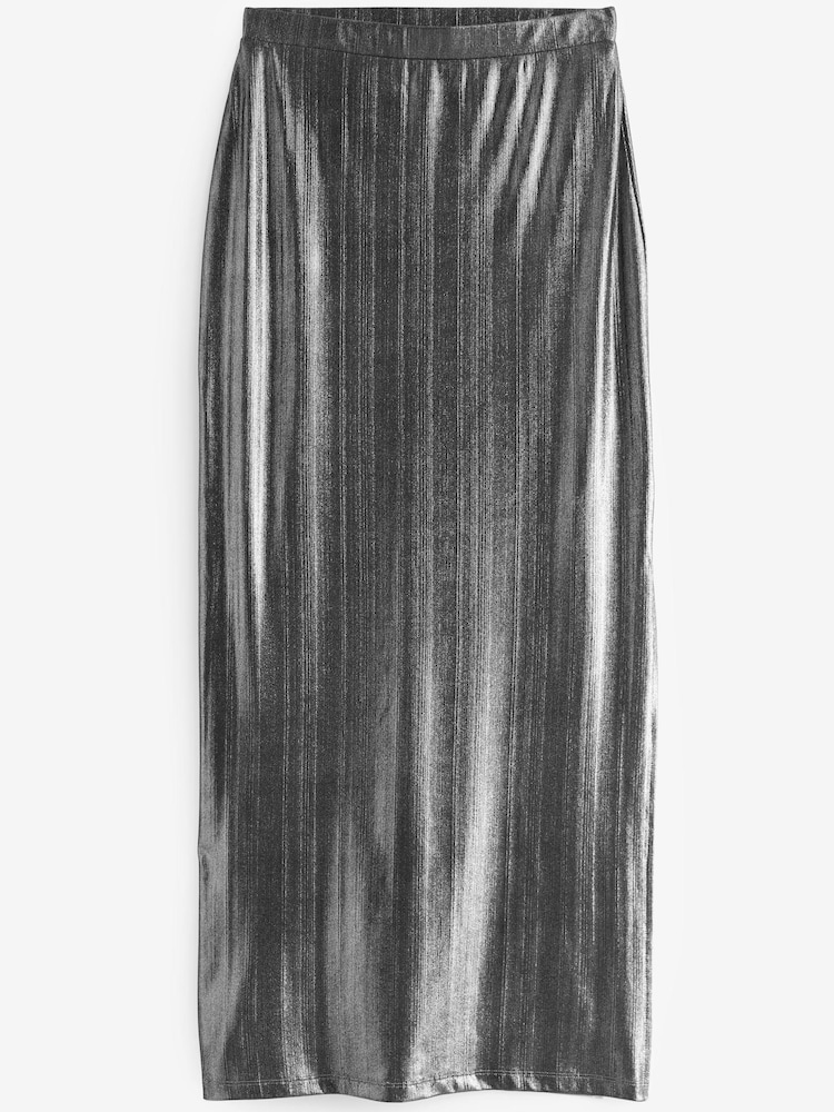 Silver Metallic Column Midi Skirt - Image 1 of 2