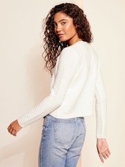 Friends Like These Ivory White Textured V Neck Knitted Cardigan - Image 4 of 4