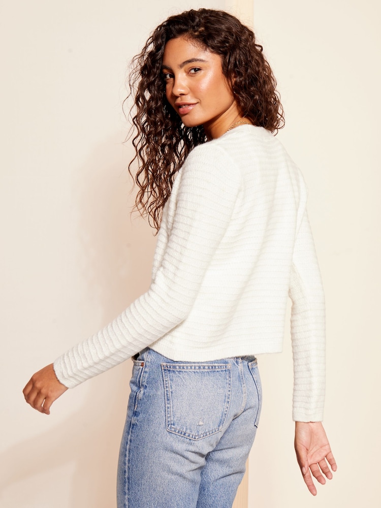 Friends Like These Ivory White Textured V Neck Knitted Cardigan - Image 4 of 4