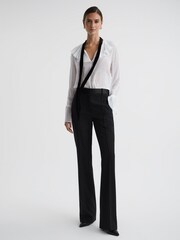 Reiss Black Alia Flared Satin Waistband Suit Trousers - Image 1 of 5