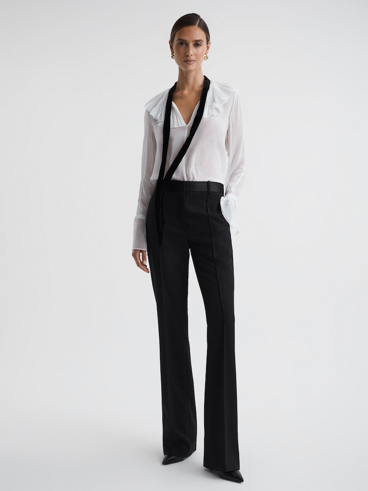 Reiss Black Alia Flared Satin Waistband Suit Trousers - Image 1 of 5