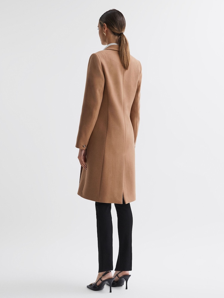Reiss Camel Arlow Wool Blend Double Breasted Coat - Image 6 of 6