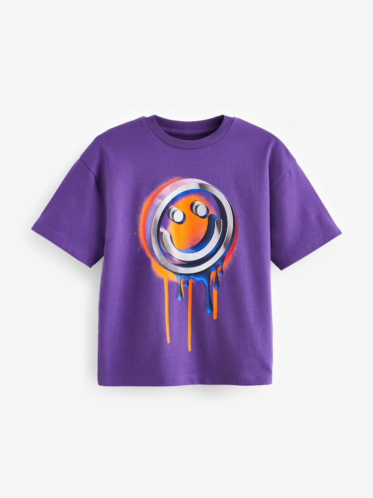 Purple Smile Relaxed Fit Short Sleeve Graphic T-Shirt (3-16yrs) - Image 1 of 3 Purple Smile Relaxed Fit Short Sleeve Graphic T-Shirt (3-16yrs) - Image 1 of 3