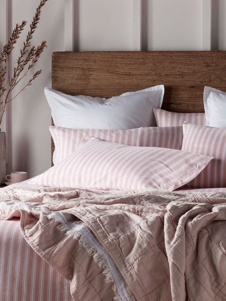 Secret Linen Store Blush Pink Fred Stripe Brushed Pillowcase - Image 2 of 2 Secret Linen Store Blush Pink Fred Stripe Brushed Pillowcase - Image 2 of 2
