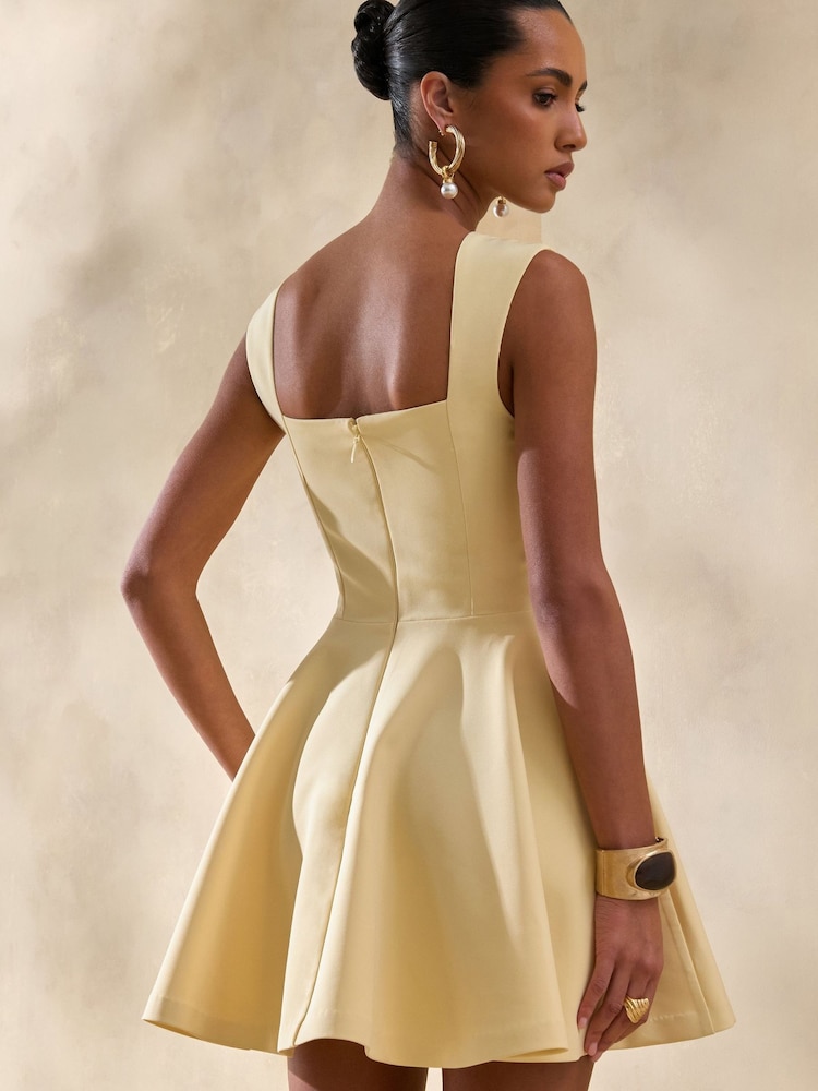 Club L London Yellow Katya | Lemon Sweetheart-Neck Skater Mini Dress - Image 2 of 7 Club L London Yellow Katya | Lemon Sweetheart-Neck Skater Mini Dress - Image 2 of 7