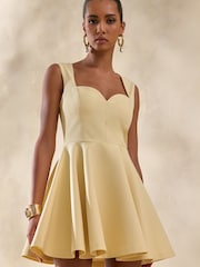 Club L London Yellow Katya | Lemon Sweetheart-Neck Skater Mini Dress - Image 3 of 7