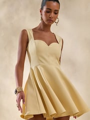 Club L London Yellow Katya | Lemon Sweetheart-Neck Skater Mini Dress - Image 6 of 7