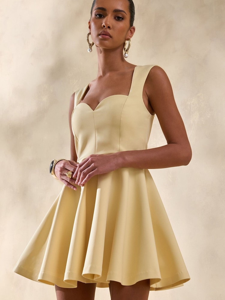 Club L London Yellow Katya | Lemon Sweetheart-Neck Skater Mini Dress - Image 7 of 7 Club L London Yellow Katya | Lemon Sweetheart-Neck Skater Mini Dress - Image 7 of 7