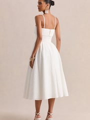 Club L London White Zoeva | Broderie Square-Neck Belted Midi Dress - Image 3 of 5