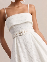 Club L London White Zoeva | Broderie Square-Neck Belted Midi Dress - Image 4 of 5