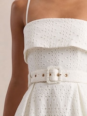 Club L London White Zoeva | Broderie Square-Neck Belted Midi Dress - Image 5 of 5
