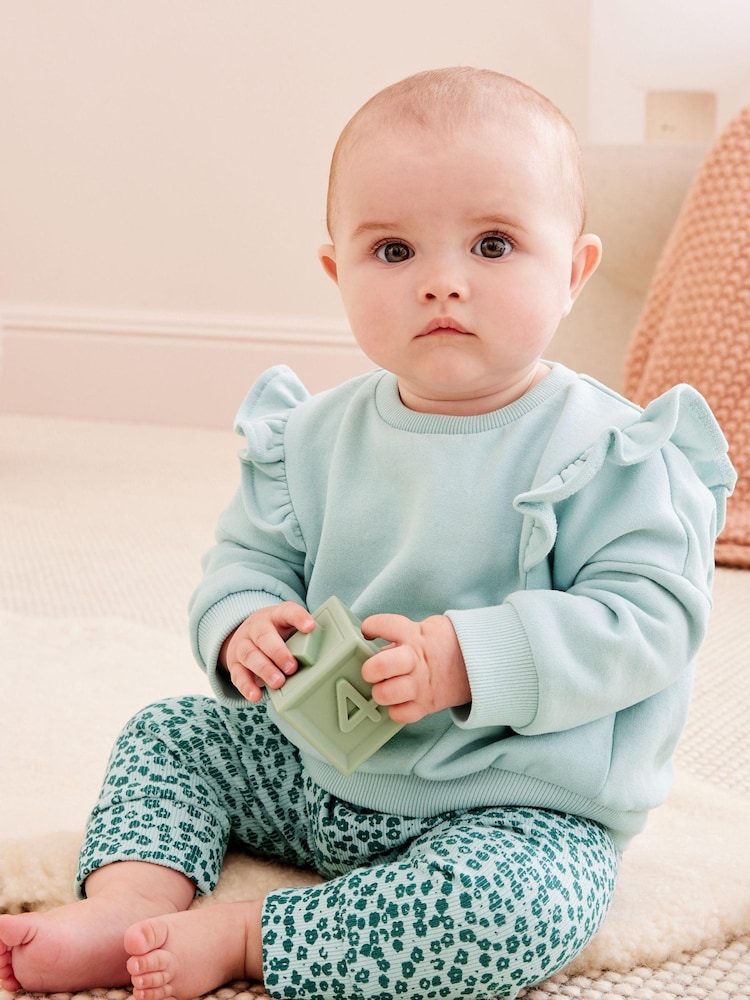 Teal Blue 2 Piece Baby Sweater and Leggings Set - Image 1 of 7