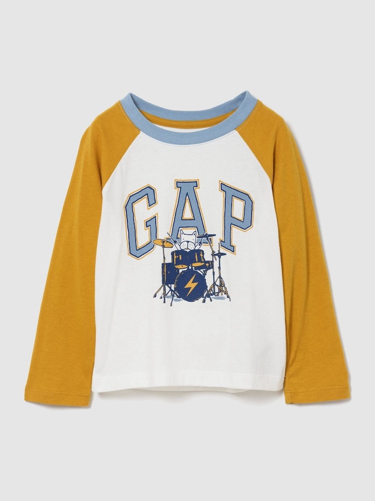 Biały/żółty Drummer - Koszulka Gap z logo, z długim rękawem i wzorem w bloki kolorów (6 mies. – 5 lat) - Obraz 1 z 3 Biały/żółty Drummer - Koszulka Gap z logo, z długim rękawem i wzorem w bloki kolorów (6 mies. – 5 lat) - Obraz 1 z 3