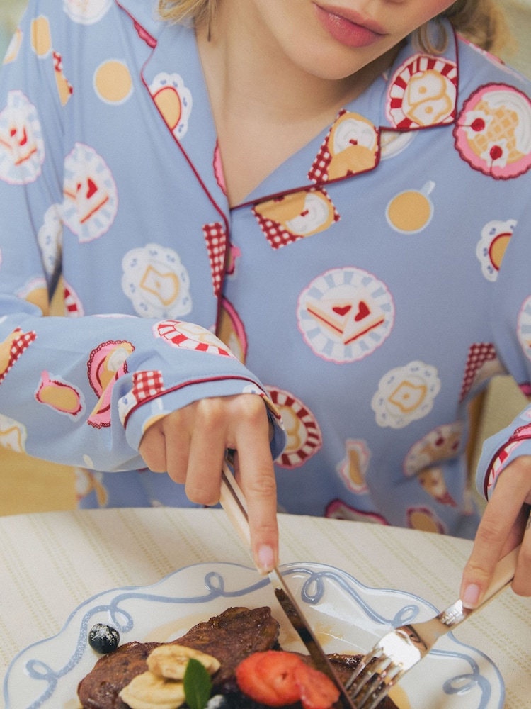 Urban Threads Blue Breakfast Club Print Long Pyjamas Set - Image 4 of 4