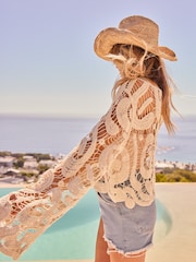 Friends Like These Ivory White Open Crochet Knitted Top - Image 3 of 4