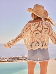Friends Like These Ivory White Open Crochet Knitted Top - Image 4 of 4