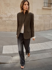 BHOEM Brown/Khaki Herringbone Wool Blend Tailored Blazer - Image 1 of 6