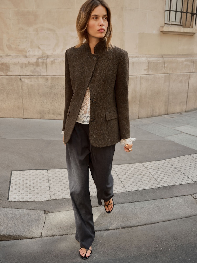 BHOEM Brown/Khaki Herringbone Wool Blend Tailored Blazer - Image 1 of 6 BHOEM Brown/Khaki Herringbone Wool Blend Tailored Blazer - Image 1 of 6