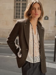 BHOEM Brown/Khaki Herringbone Wool Blend Tailored Blazer - Image 3 of 6
