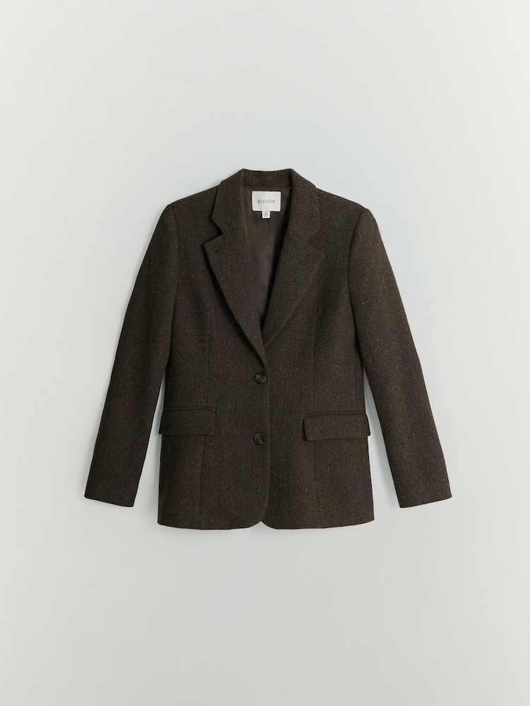 BHOEM Brown/Khaki Herringbone Wool Blend Tailored Blazer - Image 6 of 6 BHOEM Brown/Khaki Herringbone Wool Blend Tailored Blazer - Image 6 of 6