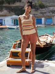Friends Like These Orange/Blue Stripes Crochet Square Neck Vest Top - Image 2 of 4