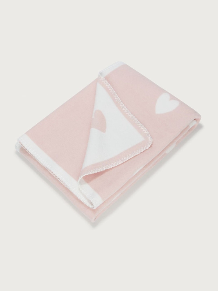 The White Company Pink Brushed Heart Blanket - Image 1 of 3 The White Company Pink Brushed Heart Blanket - Image 1 of 3