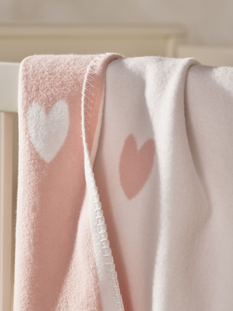 The White Company Pink Brushed Heart Blanket - Image 2 of 3 The White Company Pink Brushed Heart Blanket - Image 2 of 3