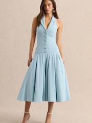 Club L London Blue Elise | Plunge-Neck Midi Dress With Drop-Waist - Image 2 of 7