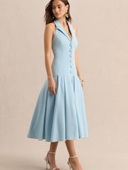 Club L London Blue Elise | Plunge-Neck Midi Dress With Drop-Waist - Image 3 of 7