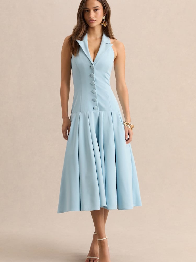 Club L London Blue Elise | Plunge-Neck Midi Dress With Drop-Waist - Image 7 of 7