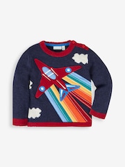 JoJo Maman Bébé Navy Blue Red Arrows Appliqué Scene Jumper - Image 1 of 2