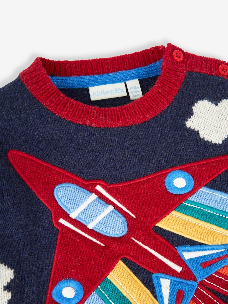 JoJo Maman Bébé Navy Blue Red Arrows Appliqué Scene Jumper - Image 2 of 2