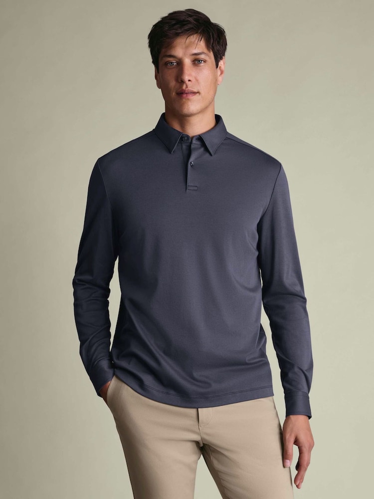 Charles Tyrwhitt Purple Long Sleeve Cotton Polo Shirt - Image 1 of 8