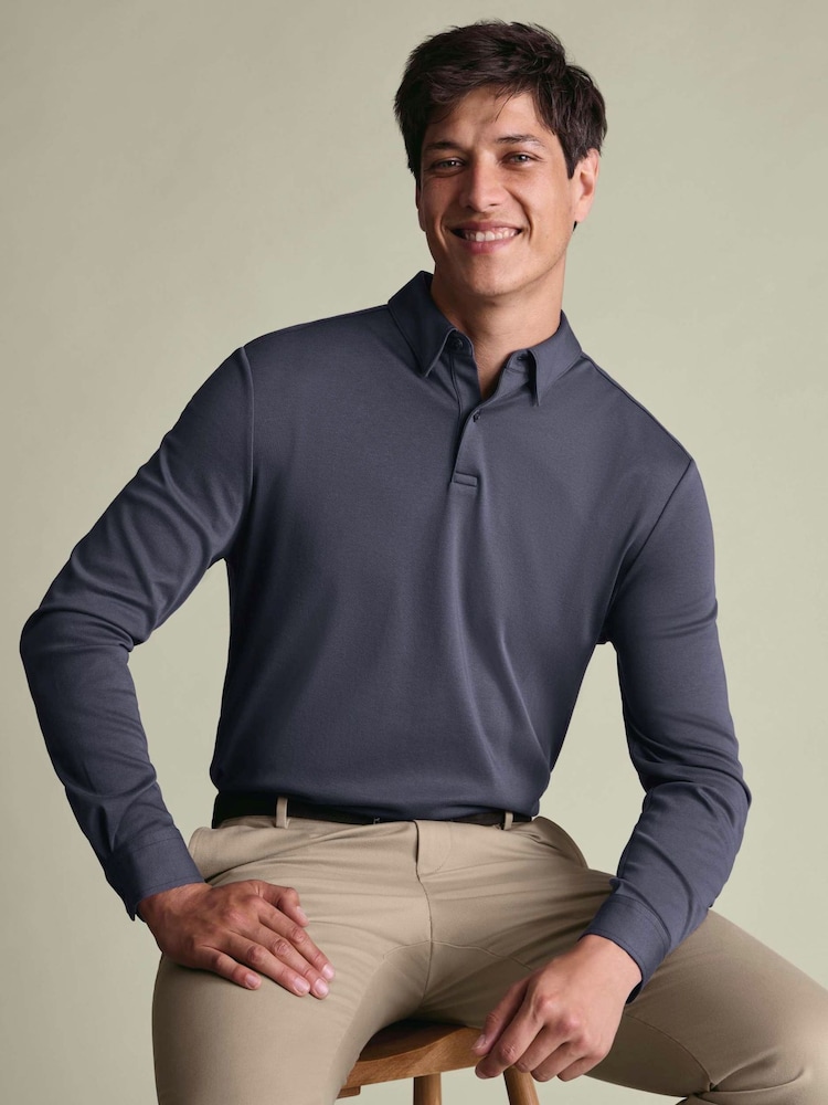 Charles Tyrwhitt Purple Long Sleeve Cotton Polo Shirt - Image 2 of 8