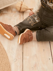 Tan Brown Standard Fit (F) Touch Fastening Leather First Walker Baby Shoes - Image 6 of 13