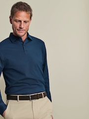 Petrolblau - Charles Tyrwhitt Langarm-Polo-Shirt aus Baumwoll-Stretch-Smart-Piqué - Bild 1 von 6