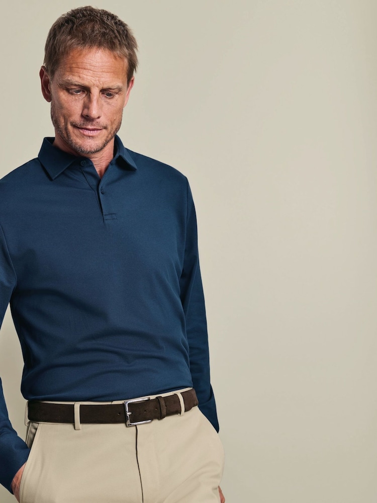 Petrolblau - Charles Tyrwhitt Langarm-Polo-Shirt aus Baumwoll-Stretch-Smart-Piqué - Bild 1 von 6 Petrolblau - Charles Tyrwhitt Langarm-Polo-Shirt aus Baumwoll-Stretch-Smart-Piqué - Bild 1 von 6