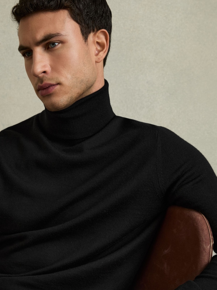 Reiss Black Caine Slim Fit Merino Wool Roll Neck Jumper - Image 4 of 6
