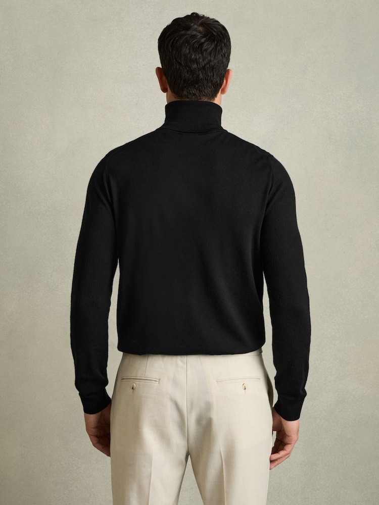 Reiss Black Caine Slim Fit Merino Wool Roll Neck Jumper - Image 5 of 6