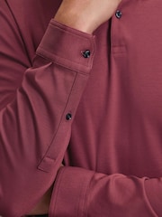 Charles Tyrwhitt Pink 100% Cotton Plain Long Sleeve Jersey Polo Shirt - Image 2 of 6