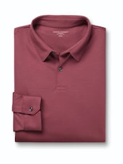 Charles Tyrwhitt Pink 100% Cotton Plain Long Sleeve Jersey Polo Shirt - Image 4 of 6