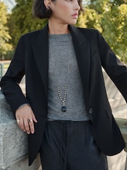 BHOEM Black Tailored Oversize Blazer With Wool & Stripes Folded Cuff Detail - Image 1 of 5