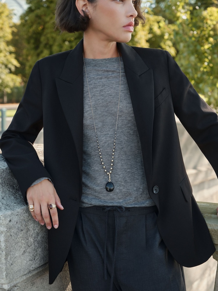 BHOEM Black Tailored Oversize Blazer With Wool & Stripes Folded Cuff Detail - Image 1 of 5