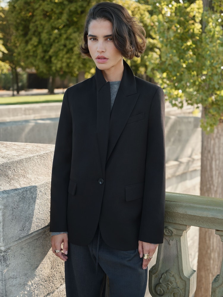 BHOEM Black Tailored Oversize Blazer With Wool & Stripes Folded Cuff Detail - Image 2 of 5