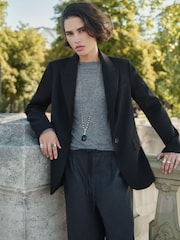 BHOEM Black Tailored Oversize Blazer With Wool & Stripes Folded Cuff Detail - Image 3 of 5