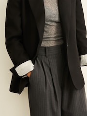 BHOEM Black Tailored Oversized Blazer With Wool & Stripes Folded Cuff Detail - Image 6 of 6